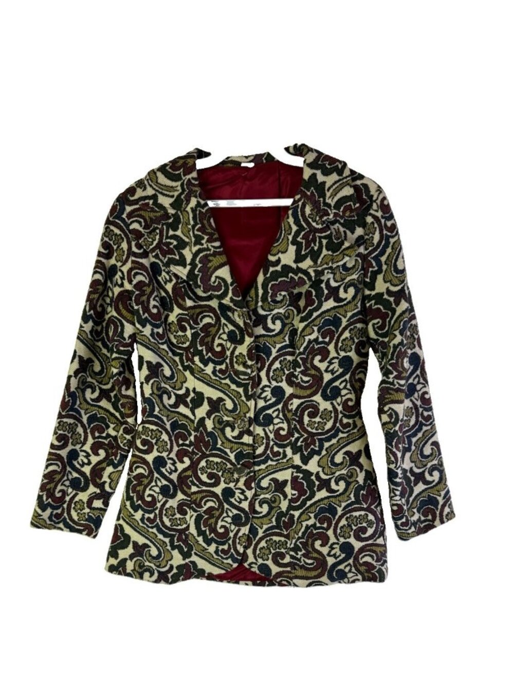 Vintage 70s Tapestry Blazer Jacket Rainbow Scroll Filagree Boho Hipp